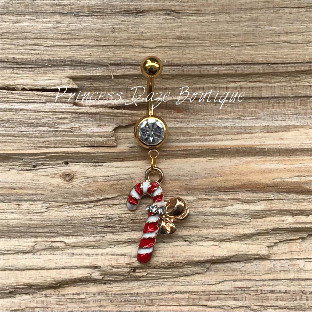 Gold Candy Cane Belly Button Ring
